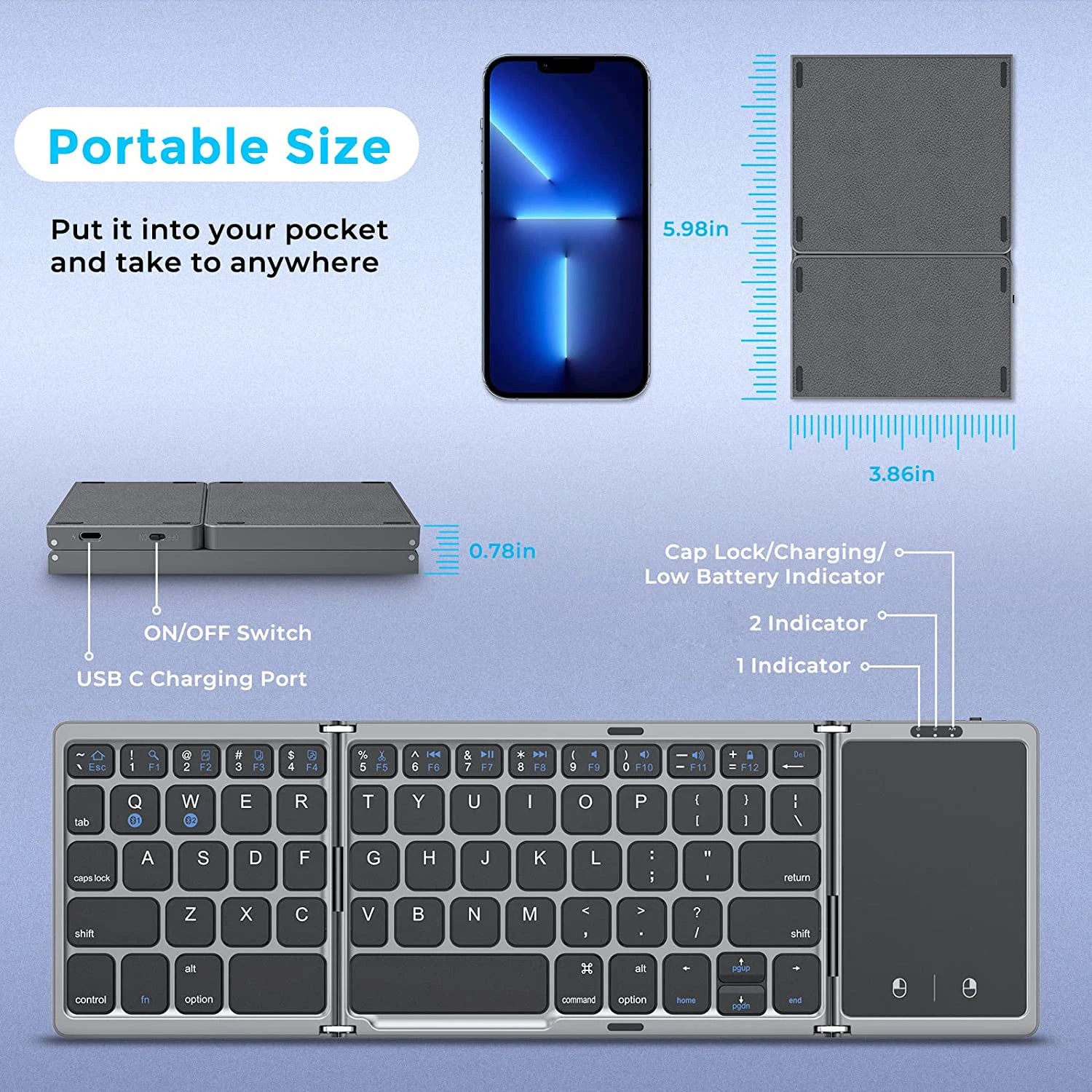 Clavier Bluetooth pliable sans fil Seenda, portable, pour PC Mac Smartphone Windows iOS Android