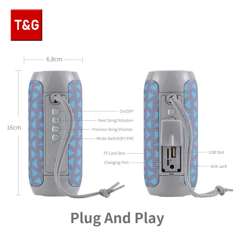 Enceinte Bluetooth Portable T&G TG117 – TWS, Son Stéréo Surround, avec Radio FM & Lecteur Carte TF (Copie)