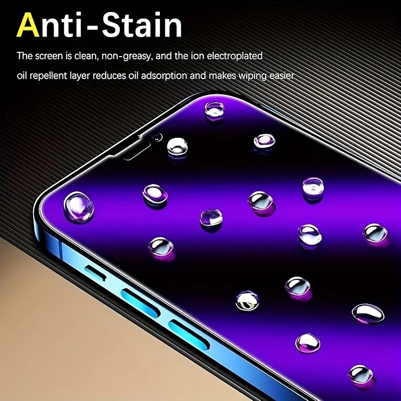 Verre trempé Anti-bleu à couverture complète pour iPhone 17/16/15/14/13/12/11 Pro Max – Protecteur d’écran Anti-taches, Anti-regard