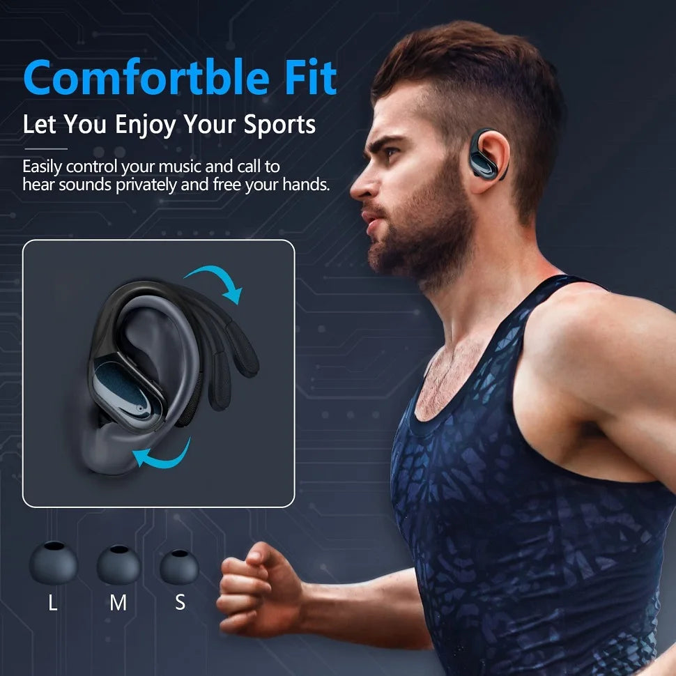 Écouteurs sans fil Bluetooth 5.3 IPX6, avec bouton micro, contrôle du bruit, crochets d'oreille, casque étanche pour le sport