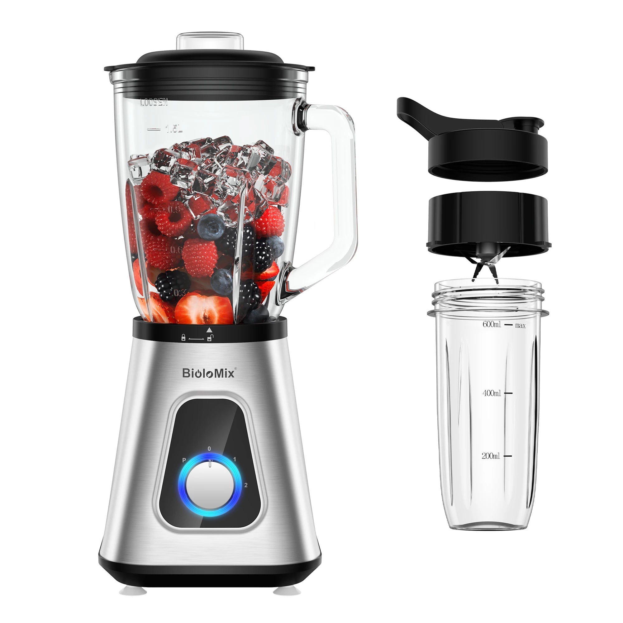 Mélangeur professionnel 1300 W avec pichet en verre sans BPA de 1,5 L, parfait pour les smoothies surgelés et les sauces maison