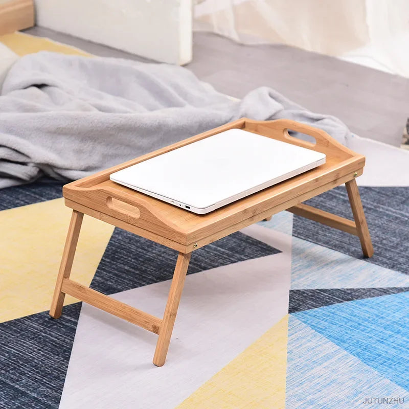 Plateau avec pied portable en bambou naturel, 50x30x25cm, pour le petit déjeuner, bureau pour ordinateur portable, pour la lecture et les jeux, outil de cuisine simple et utile