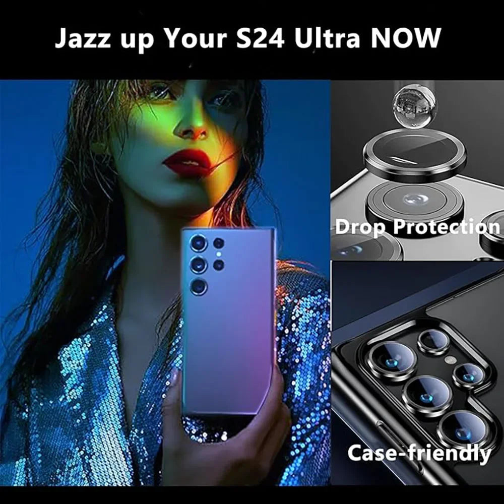 Anneau d’objectif en métal + verre de protection pour Samsung Galaxy – Style diamant