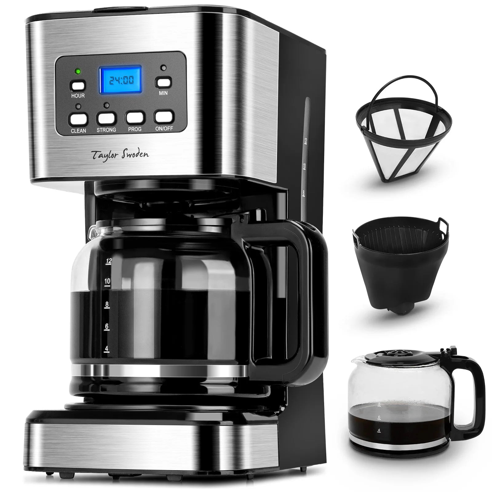 Cafetière filtre 1,5 L 12 tasses avec filtre réutilisable, minuterie et base de maintien au chaud 950W&nbsp;