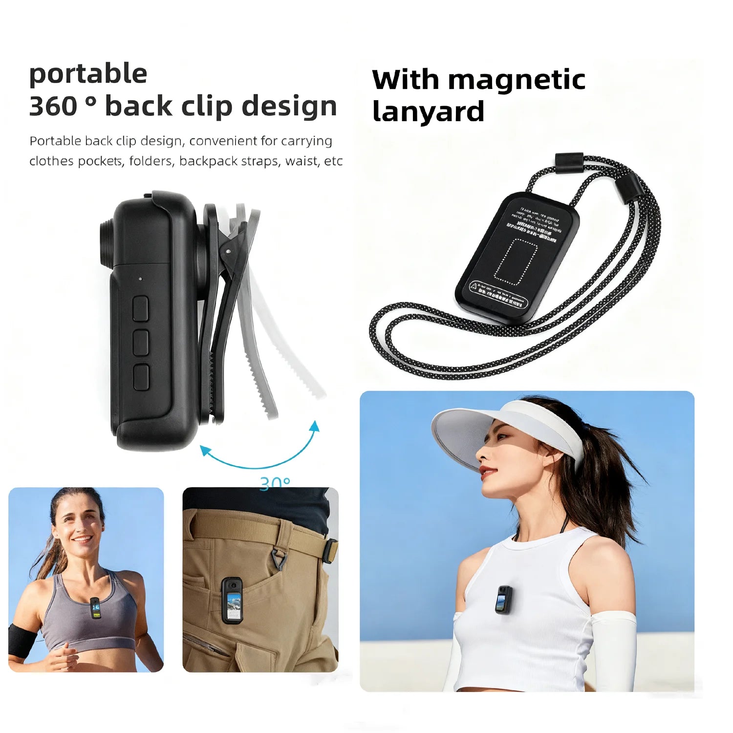 Mini Caméra Sport JETO JT-91 – POV 4K/1080P WiFi, Étanche, Objectif Rotatif 180°, Enregistreur Portable