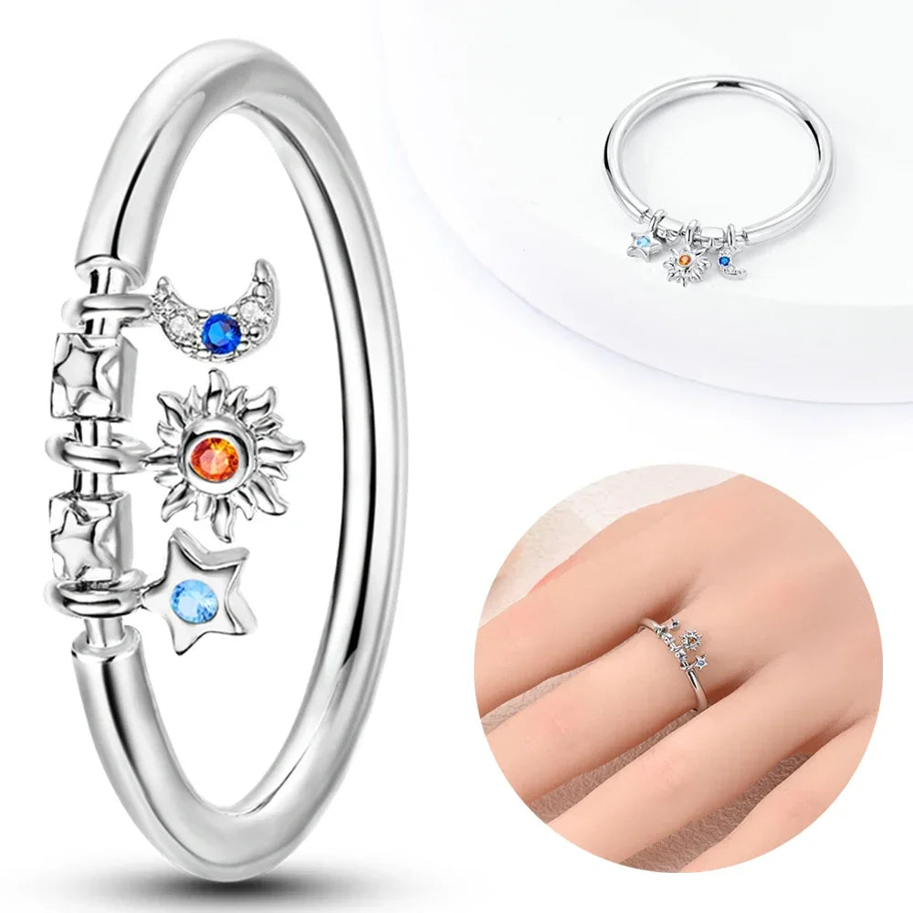 Colorful Zircon Sun Moon Star Stackable Rings for Women.