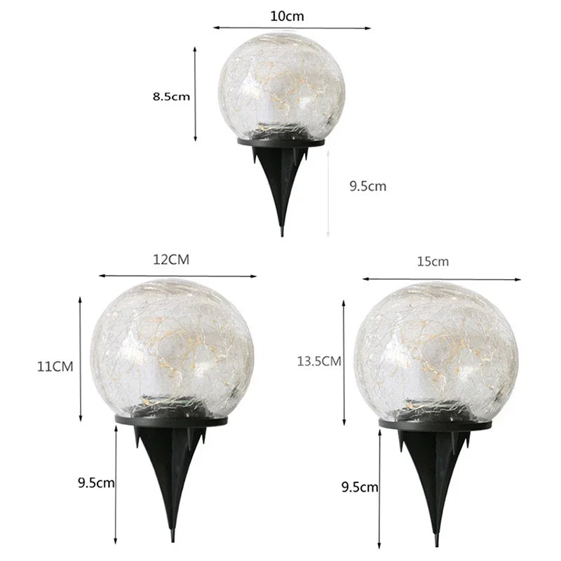 LED-Solarlampe aus zerbrochenem Glas, wasserdichte Eiskugel, steckbar, dekoratives Licht, warm, für Garten und Rasen im Freien