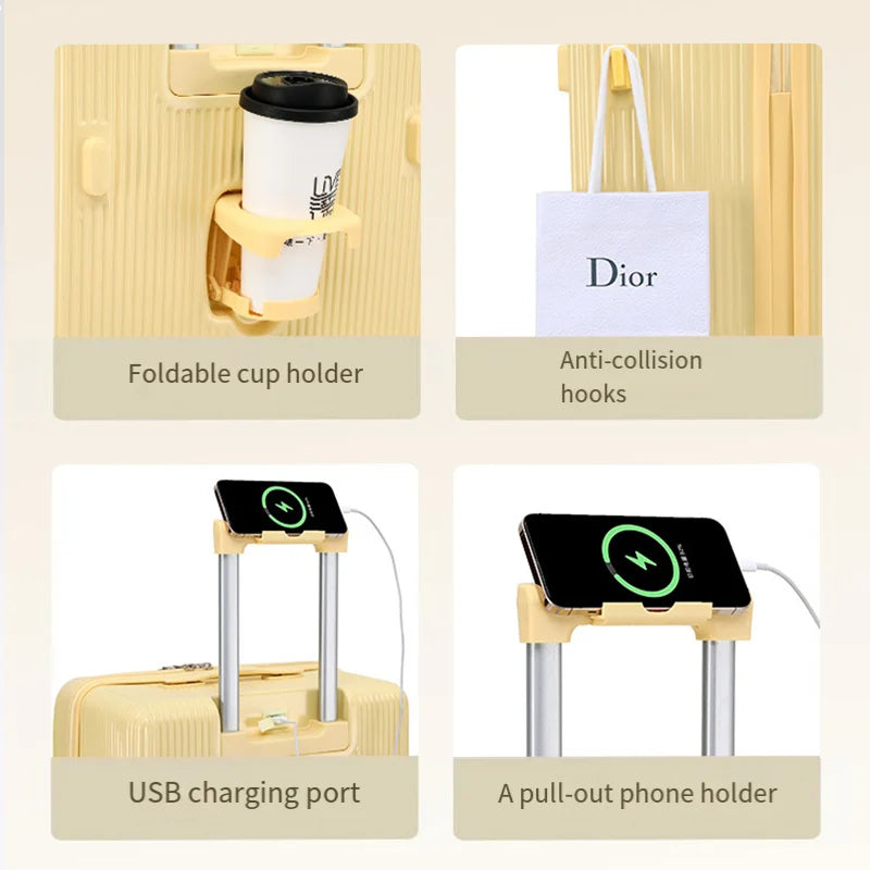 Valise rigide en PC avec cadre en aluminium SUSHIMU– bagage à roulettes à large poignée, 20, 24 et 26 pouces