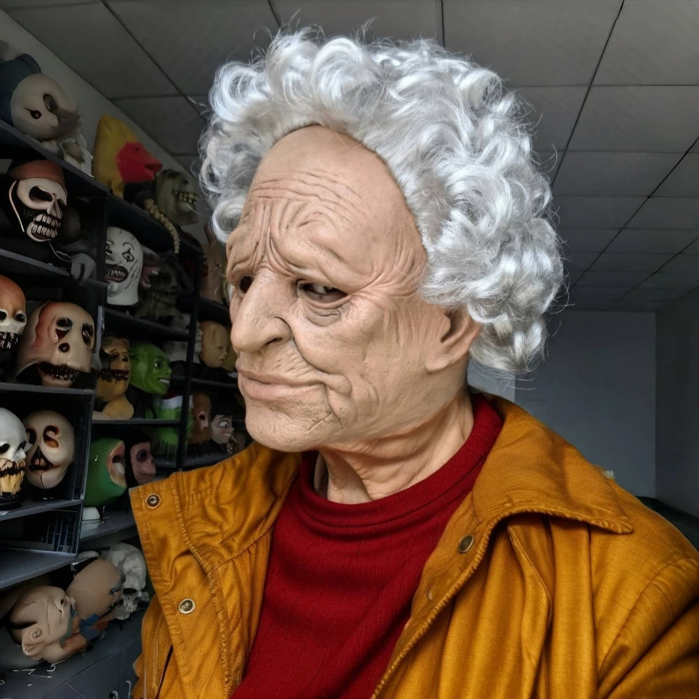 Masque d'halloween réaliste pour vieille femme, en Latex humain effrayant, froissé effrayant, Costume de Cosplay, accessoire de fête pour adultes