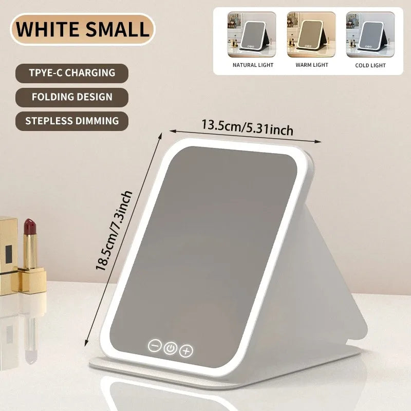 Miroir de Maquillage LED Pliable – 3 Couleurs, Tactile, Rechargeable, Voyage & Maison