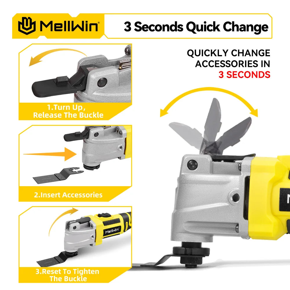 Outil multifonction oscillant sans balais MELLWIN – scie électrique, polisseuse et découpeur pour bois, compatible batterie Makita 18 V / 21 V