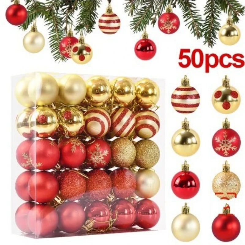 Boules de Noël rouges et dorées – Lot de 50 pièces, 4 cm, ornements peints pour sapin, décorations de fête et Nouvel An