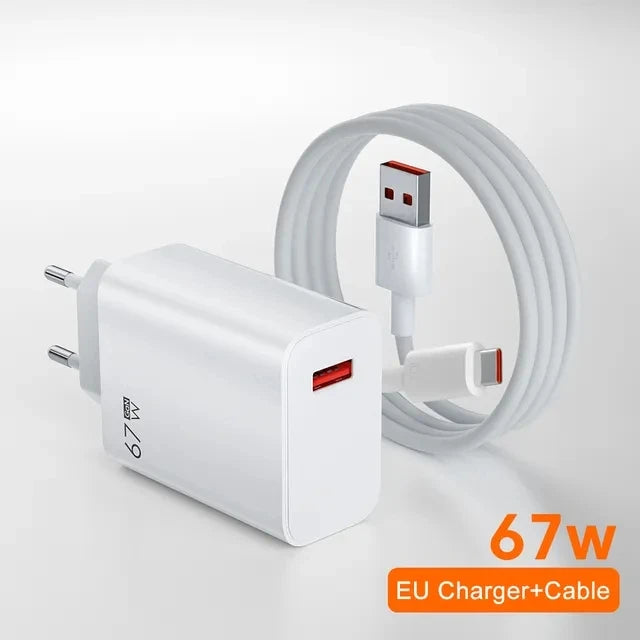 Chargeur USB Super Rapide 67W pour Xiaomi – Adaptateur secteur Mi 12 / 11, câble Type-C 6A pour POCO X5 / X4 Pro / Note 9 / 10 / 11