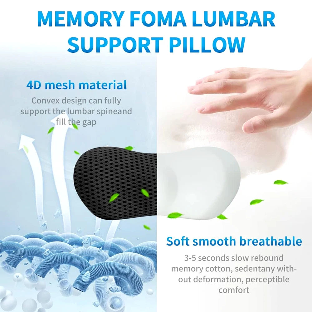 Memory Foam Lumbar Support Pillow, Back Pillow for Office Chair and Car Seat, Lower Back Support Pillow