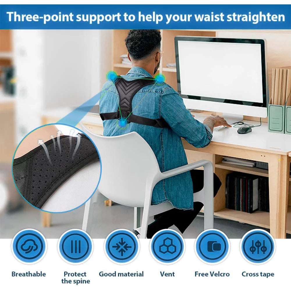 Back Support Belt, Adjustable Upper Back Posture Brace for Men and Women, Spine Support 