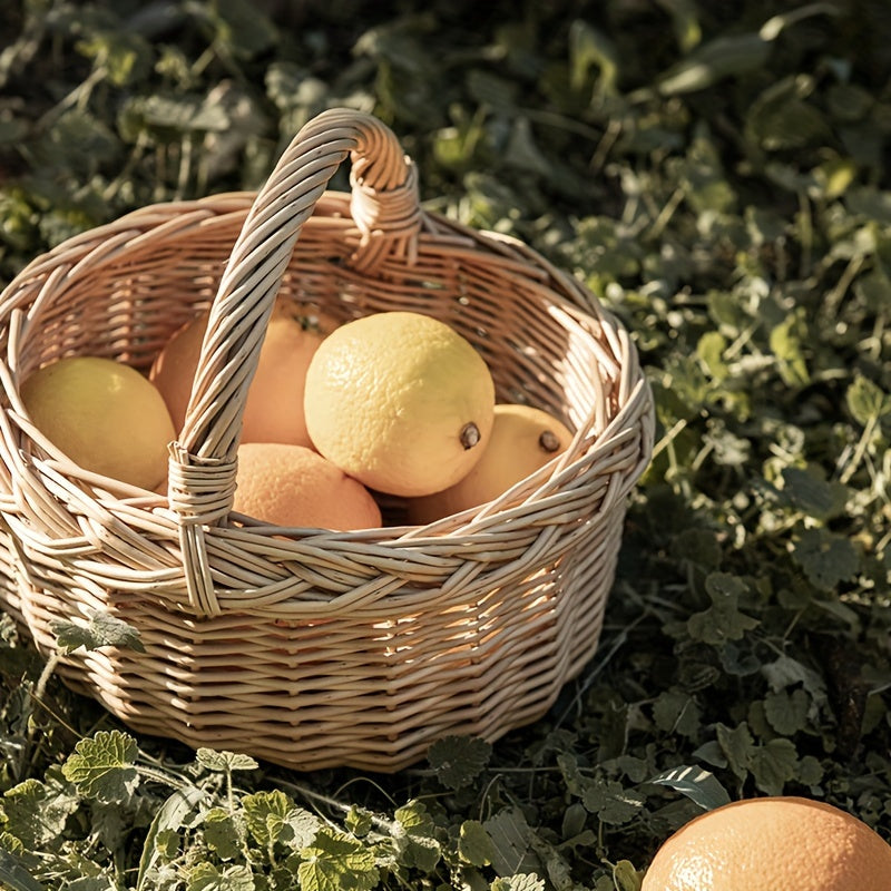 Glamorous style handwoven rattan and wicker mini picnic basket with open top design for storage and decoration