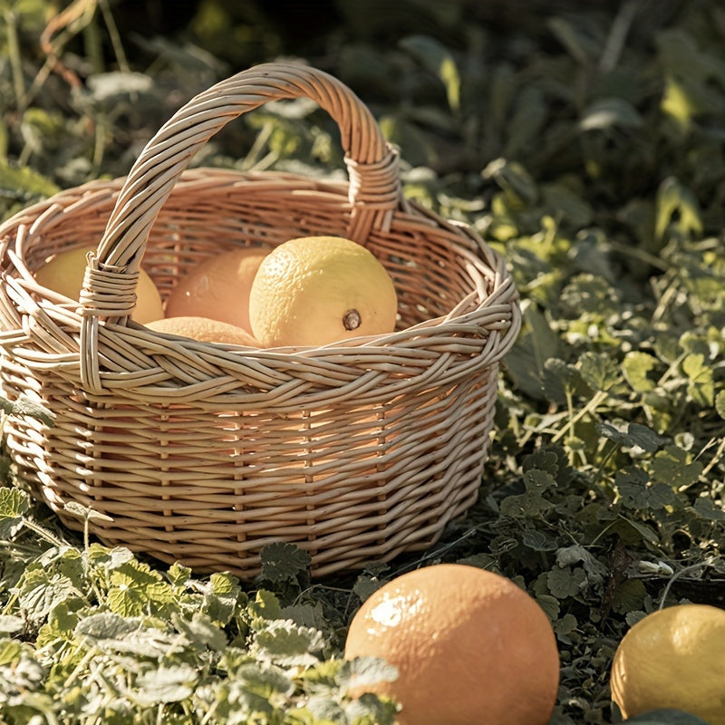 Glamorous style handwoven rattan and wicker mini picnic basket with open top design for storage and decoration