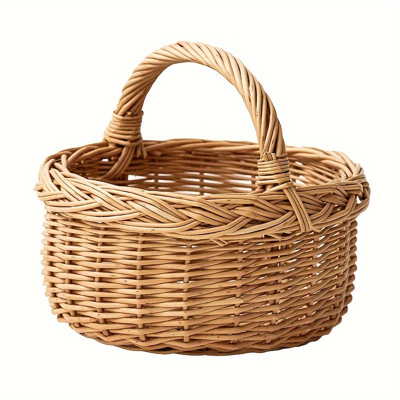 Glamorous style handwoven rattan and wicker mini picnic basket with open top design for storage and decoration